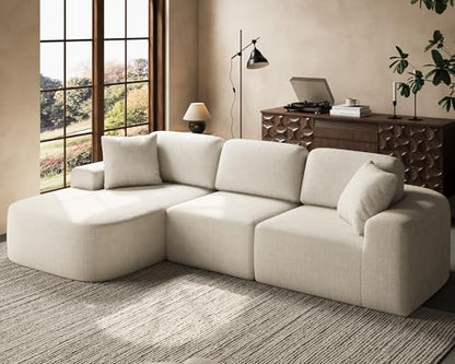 107'' Modular Sectional Sofa Couch with Chaise, No Assembly Required, Modern Bouclé-Inspired Upholstery, Convertible L-Shaped Design for Living Room – Ivory Beige