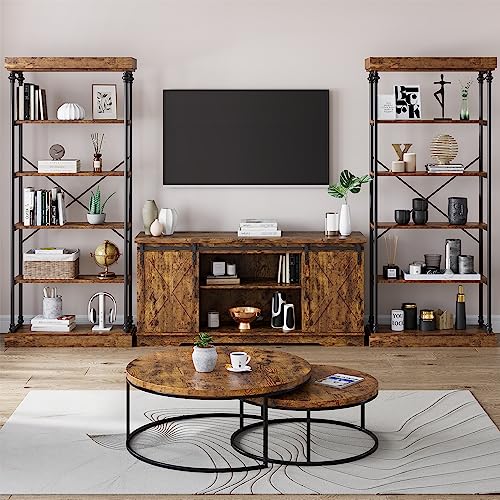 6 Tier Bookshelf Industrial Bookcase Wood Tall Standing Bookshelves Wood Vintage Display Rack Rustic Bookshelf