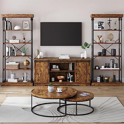 6 Tier Bookshelf Industrial Bookcase Wood Tall Standing Bookshelves Wood Vintage Display Rack Rustic Bookshelf