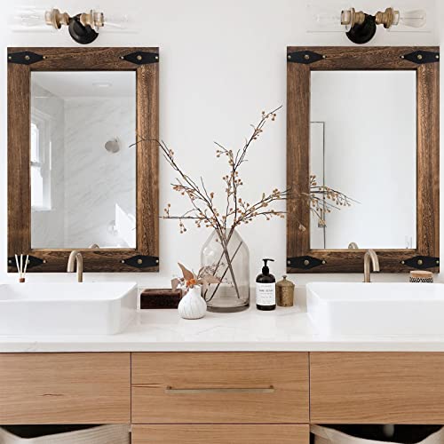 Rustic Wood Framed Mirror 26x40 Inch, Rectangular Bathroom, Arrow | Extra large wood framed vanity mirror for farmhouse bathroom, bedroom, living room, entryway, vertical or horizontal