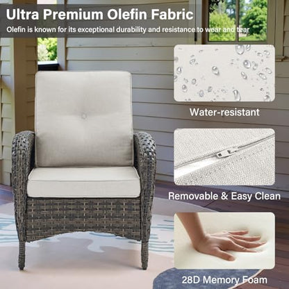 Patio Club Chair Wicker Chairs - Outdoor High Back Chair Set of 2 Patio Furniture Set Rattan Seating with Removable Cushions for Porch Balcony Deck Pool Sunroom Light Brown/Beige