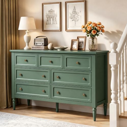 7 Drawer Dresser for Bedroom, 53" Wide Vintage Chest of Drawers, view 2