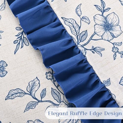 Floral Linen Throw Pillow Covers 18x18 Inches Set of 2, Farmhouse Decorative Couch Pillow Covers with Ruffle, French Country Throw Pillowcases Soft Cushion Covers for Sofa Bed Living Room, Blue