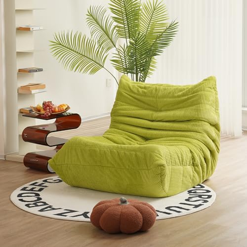 Fireside Chair, Mid Century Armless Floor Sofa, Soft Premium Corduroy Floor Lounge Chair, Foam Sofa Accent Chair for Living Room Bedroom and Office, Lime