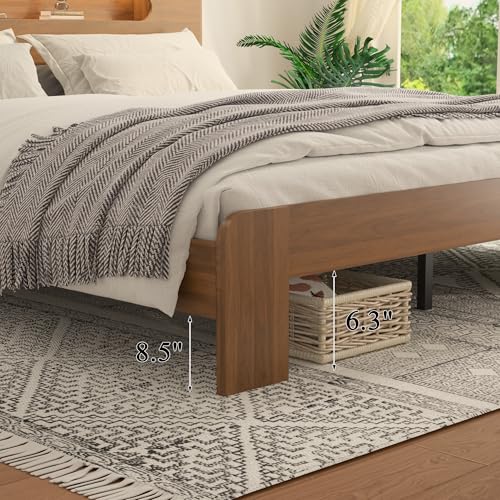 Wooden Queen Bed Frame with Storage Headboard, Farmhouse Platform, view 6