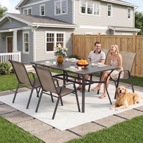 Outdoor Patio Chairs Set of 4 Stackable Dining Chairs All-Weather Textilene, view 4