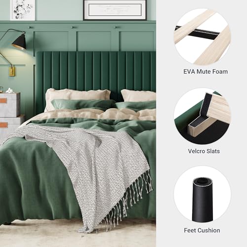 Queen Velvet Platform Bed with Tufted Headboard, view 6