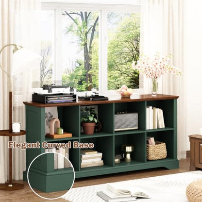 8 Cube Storage Organizer, 62" Long Low Horizontal Bookshelf, Green, view 6