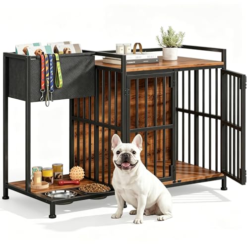 AFLUI 41.4" Dog Crate Furniture, Rustic Brown, view 2