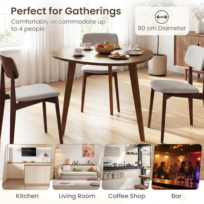 35.5" Dining Table for 2-3, Farmhouse Wooden Kitchen Table with Solid Rubber Wood Legs, Space-Saving Dinner Table for Dinette, Living Room, Dorm, Home Office, Walnut