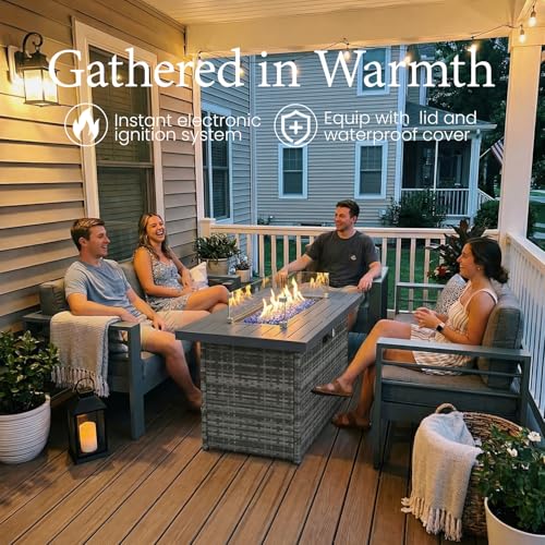 Aluminum Furniture Set with Fire Pit Table, 5 Pieces Patio Sectional Conversation Chat Sofa Modern Seating Set