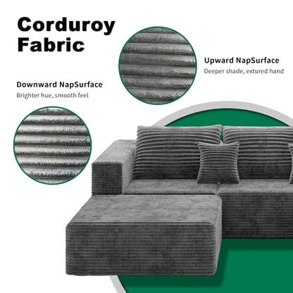 110" U Shaped Sectional Sofa with 2 Ottomans, Modular Corduroy Boneless Cloud Couch, Oversized Deep Seat Sofa for Living Room, Flexible Combination Design, No Assembly Required