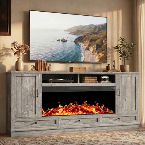 85" Large TV Stand with 47" Fireplace, 85" W & 39" H, Gray, view 2
