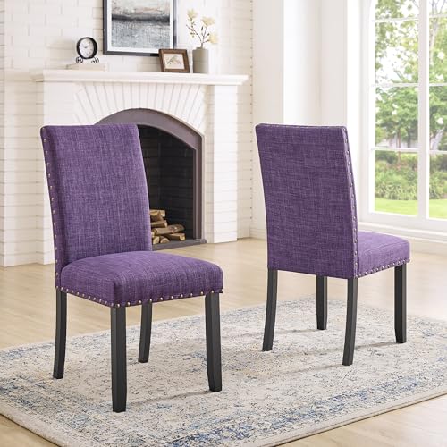 Biony Fabric Dining Chairs with Nailhead Trim, Set of 2, Purple