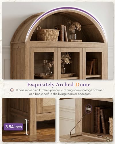 75'' Arched Cabinet Classic Farmhouse Design w/Three Glass Doors, view 4