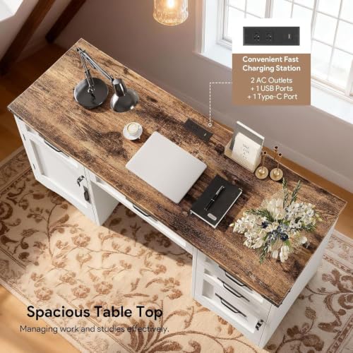 Farmhouse Executive Desk with Drawers, view 7