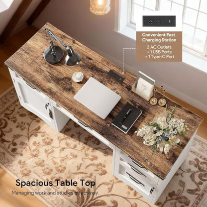 Farmhouse Executive Desk with Drawers, view 7