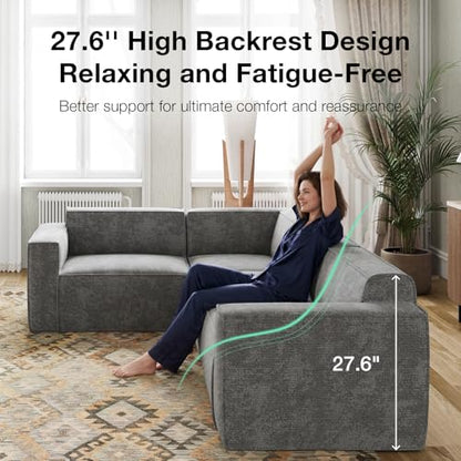 109" Modular Sectional Sofa, No Assembly Cloud Sectional Couch with Smarts Coil® Support, Chenille Fabric L Shape Boneless Couch for Living Room Apartment, Dark Gray(R-Arm 4 Seat w/ 1 Ottoman)