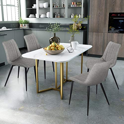 4 PCS Faux Leather Dining Chairs, Mid Century Modern Leisure Upholstered Chair with Metal Legs for Kitchen Living Room Gray