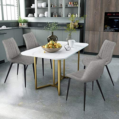 4 PCS Faux Leather Dining Chairs, Mid Century Modern Leisure Upholstered Chair with Metal Legs for Kitchen Living Room Gray
