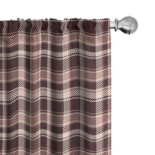Vintage Curtains, Gingham Style Checkered Lines Popular Culture Fashion Featured Pattern Image, Window Treatments 2 Panel Set for Living Room Bedroom, Pair of - 28" x 84", Brown Camel