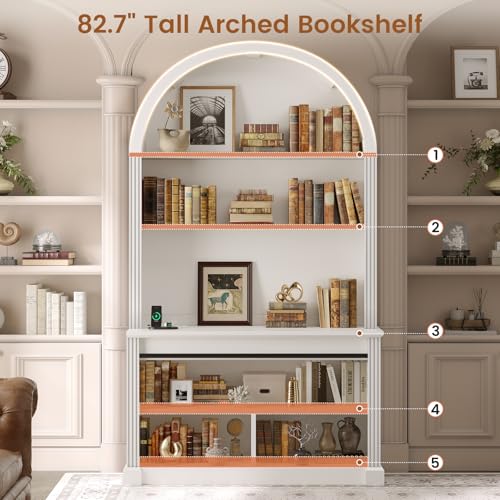 67" L Shaped Desk with Tall Arched Bookshelf & 3 Drawers Storage, view 4