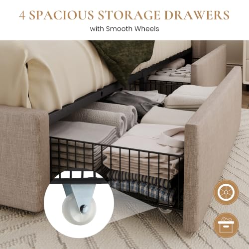 Queen Size Storage Bed Frame with 4 Oversized Drawers, view 8