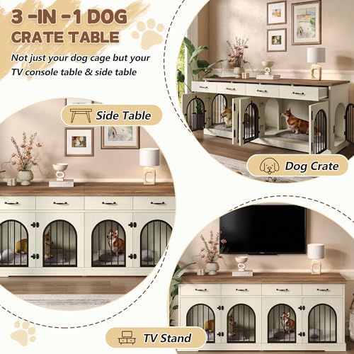 70.8" Large Dog Crate Furniture & TV Stand for 2 Dogs –Double Kennel with 4, view 7