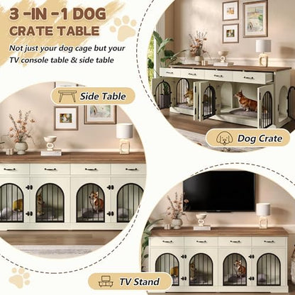 70.8" Large Dog Crate Furniture & TV Stand for 2 Dogs –Double Kennel with 4, view 7