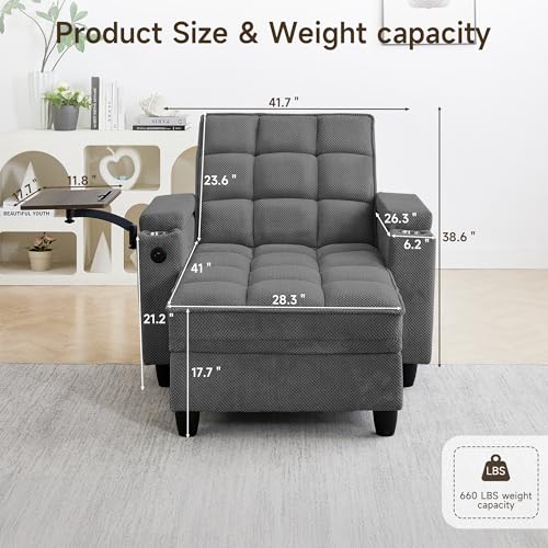 oaaktu Modern Tufted Linen Fabric Chaise Lounge Sofa Chair with Rotating Side, view 3
