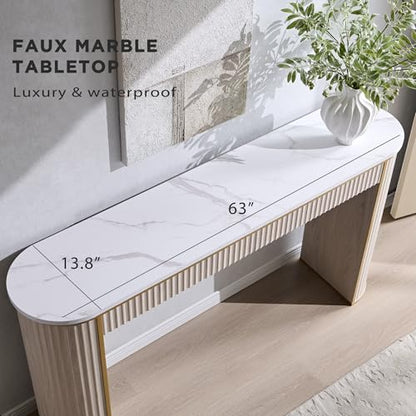 Modern Fluted Console Table, 63" Long Narrow Entryway & Sofa Tables for Hallway, Tall Accent Table Behind Couch for Foyer Living Room, White Alder
