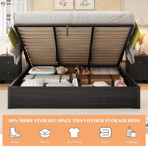 King Lift Up Storage Bed Frame, Dark Oak, view 7