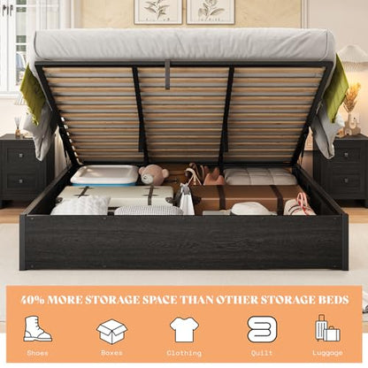 King Lift Up Storage Bed Frame, Dark Oak, view 7