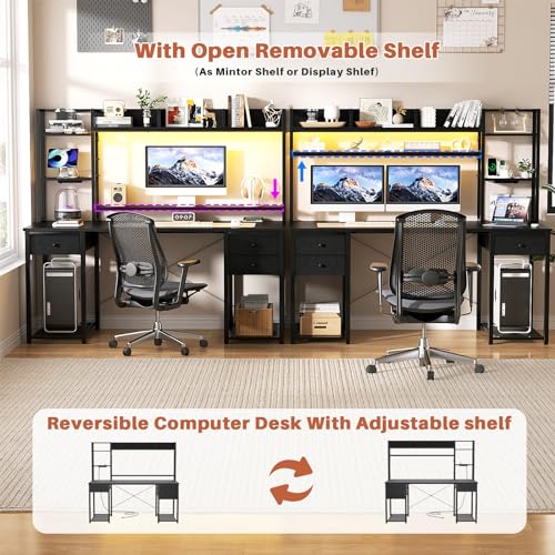 Desk with LED and Outlets, Gaming Desk with Hutch, view 5