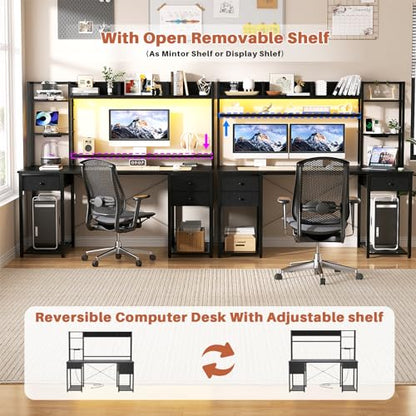 Desk with LED and Outlets, Gaming Desk with Hutch, view 5