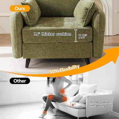 Oversized Accent Chair with All Seats Storage,Comfy Living Room Chairs with 2 Throw Pillow,Upholstered Mid-Century Armchair,24.5'' Deep Seat,Reading Chair for Bedroom,Office,Chenille,Green
