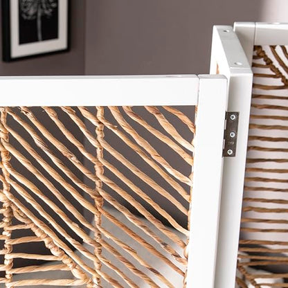 Quilino Woven Room Divider/Screen - Bohemian Design, Natural Rattan - Solid Wood, Fully Assembled - Ideal for Living Room, Home Office (HZ1153466)
