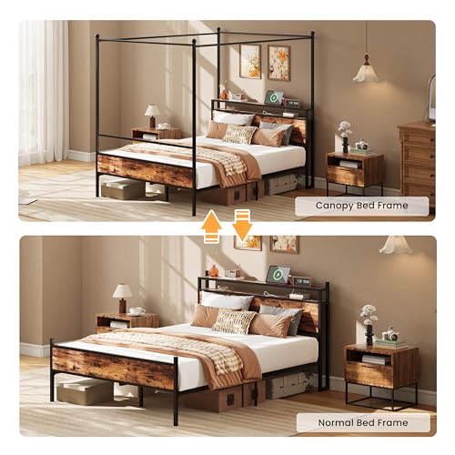 Canopy Bed Frame Queen with Storage Headboard & Charging Station, view 8