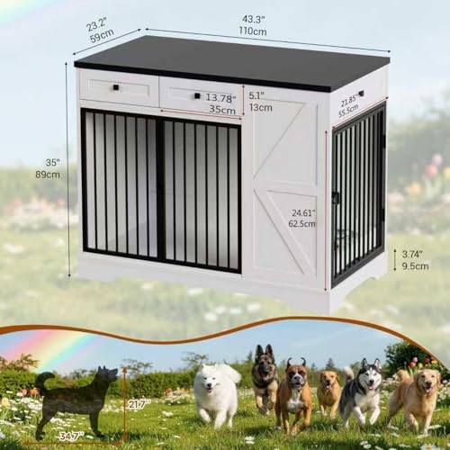 43.3 Inch Dog Crate Furniture with Storage, view 3