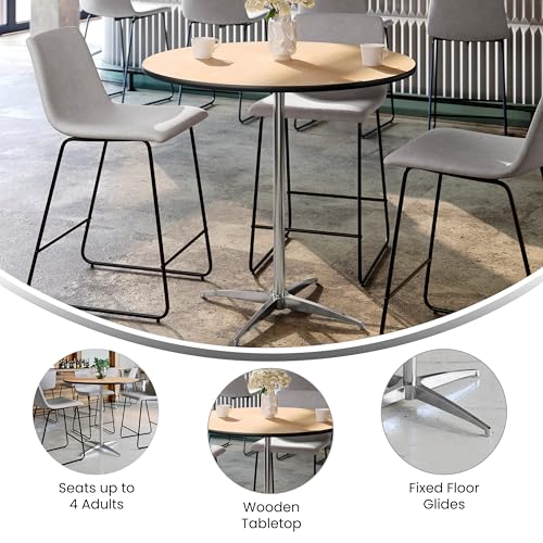Lars 36'' Round Wood Cocktail Table with 30'' and 42'' Columns, Wood Bar Height Table for Commercial or Residential Use, Natural