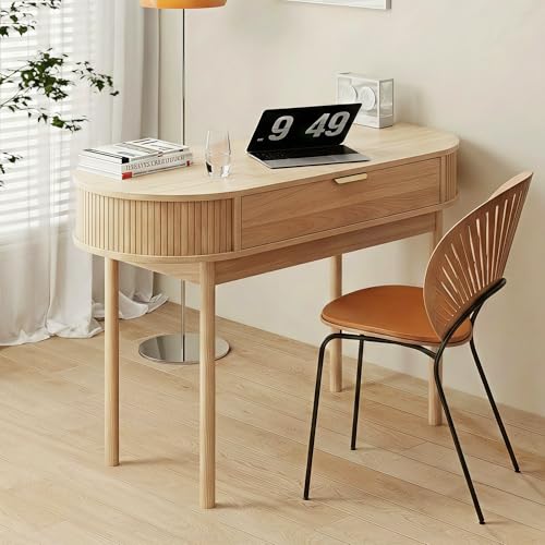 Writing Desk with Drawer, 39" Small Computer Desk with Fluted Design, view 2