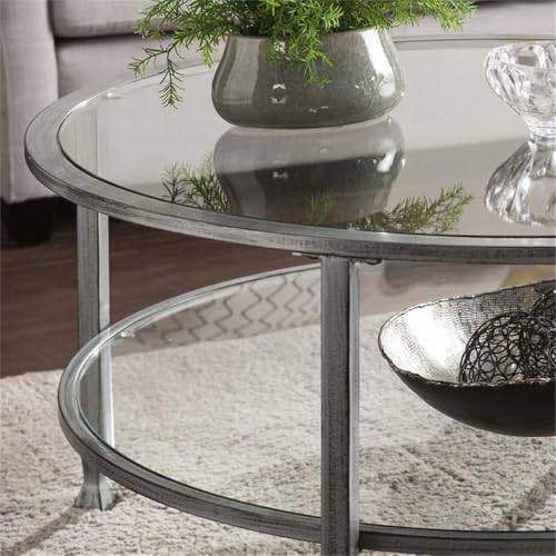 SEI Furniture Jaymes Round Glass Top Coffee Table in Silver