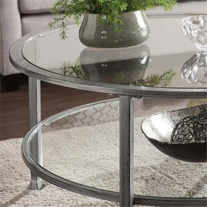 SEI Furniture Jaymes Round Glass Top Coffee Table in Silver