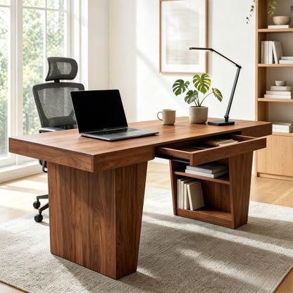 70-Inch Executive Desk, Office Desk with Drawer and Storage Shelves, view 2