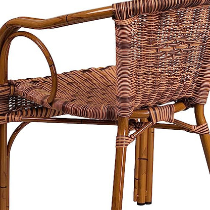 Cadiz Series Dark Red Bamboo-Aluminum Indoor-Outdoor Restaurant-Patio Chair with Burning Brown Rattan