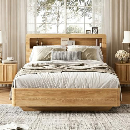 Full Bed Frame with Headboard, Led Lights, No Box Spring Needed, Wooden Slats, view 5