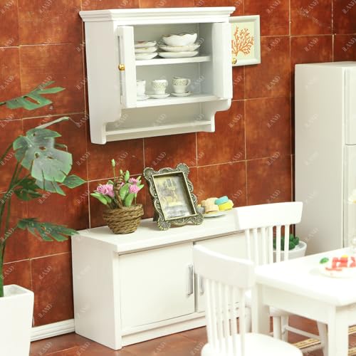 Dollhouse Furniture on 1/12 Scale, Dollhouse Kitchen Cabinet Miniature Shelf in Modern Country Style White