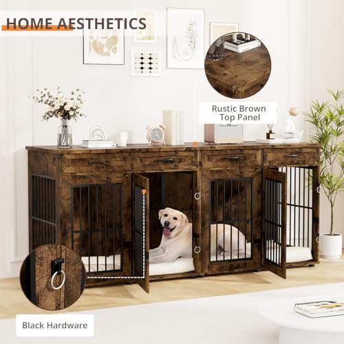 87" Dog Crate Furniture for 2 Dogs, Double Dog Cage Furniture, Brown, view 6