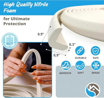 Furniture Edge Guards | 16ft Protective Protective Foam Cushion | Baby Child Proofing Set NonToxic for Table, Fireplace, Countertop | Beige