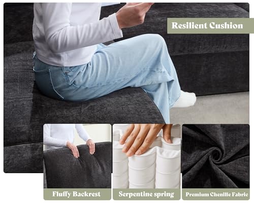 106" Oversized Sofa Bed, Sectional Sleeper Sofa with Pull Out Bed, 3 in 1 Convertible Sofa Bed, L Shaped Couch with Storage, High Resilience Mattress, Chenille Grey